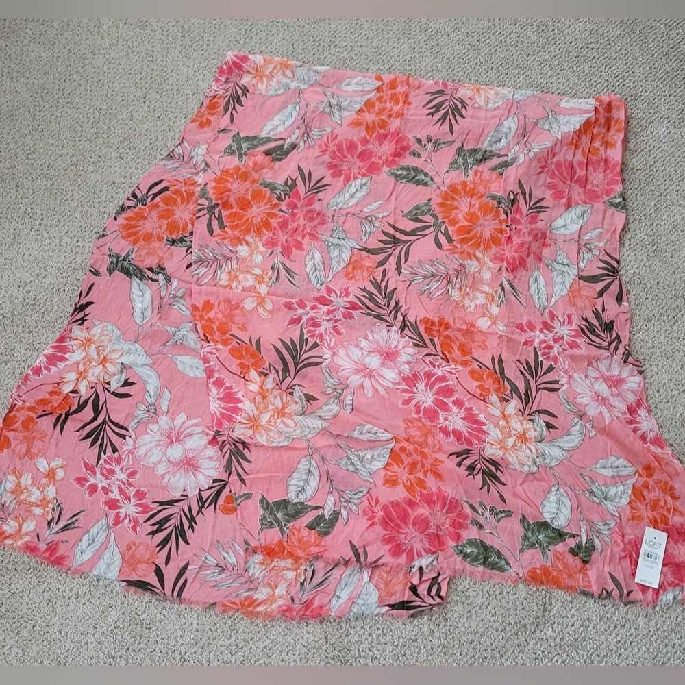 LOFT Wrap Scarf in Pink and Coral Tropical Print